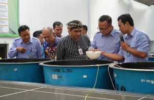 Mentri Eddi saat mengunjungi Budidaya ikan Air Payau di Jepara awal tahun lalu. (foto: KKP)