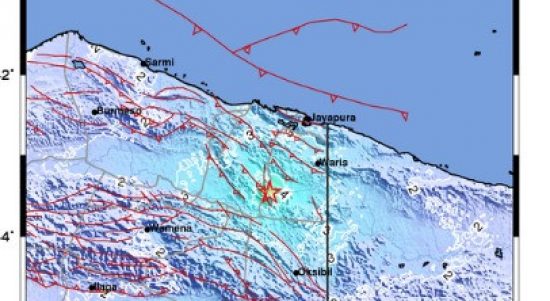 Posisi (koordinat gempa yang terjadi di Papua, Senin (7/9/2020). (f-BNPB RI)
