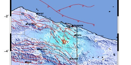 Posisi (koordinat gempa yang terjadi di Papua, Senin (7/9/2020). (f-BNPB RI)