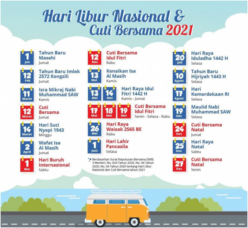 Daftar libur nasional dan cuti bersama 2021