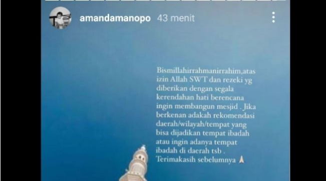 Amanda Manopo akan bangun masjid